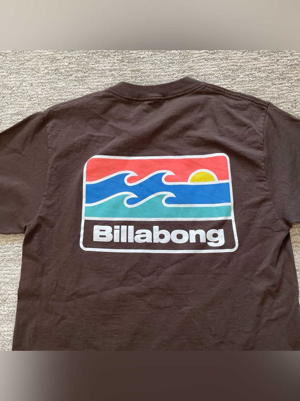 Billabong Double Sided Graphic Logo Tee Men’s Size Small Brown Wave Beach Surf